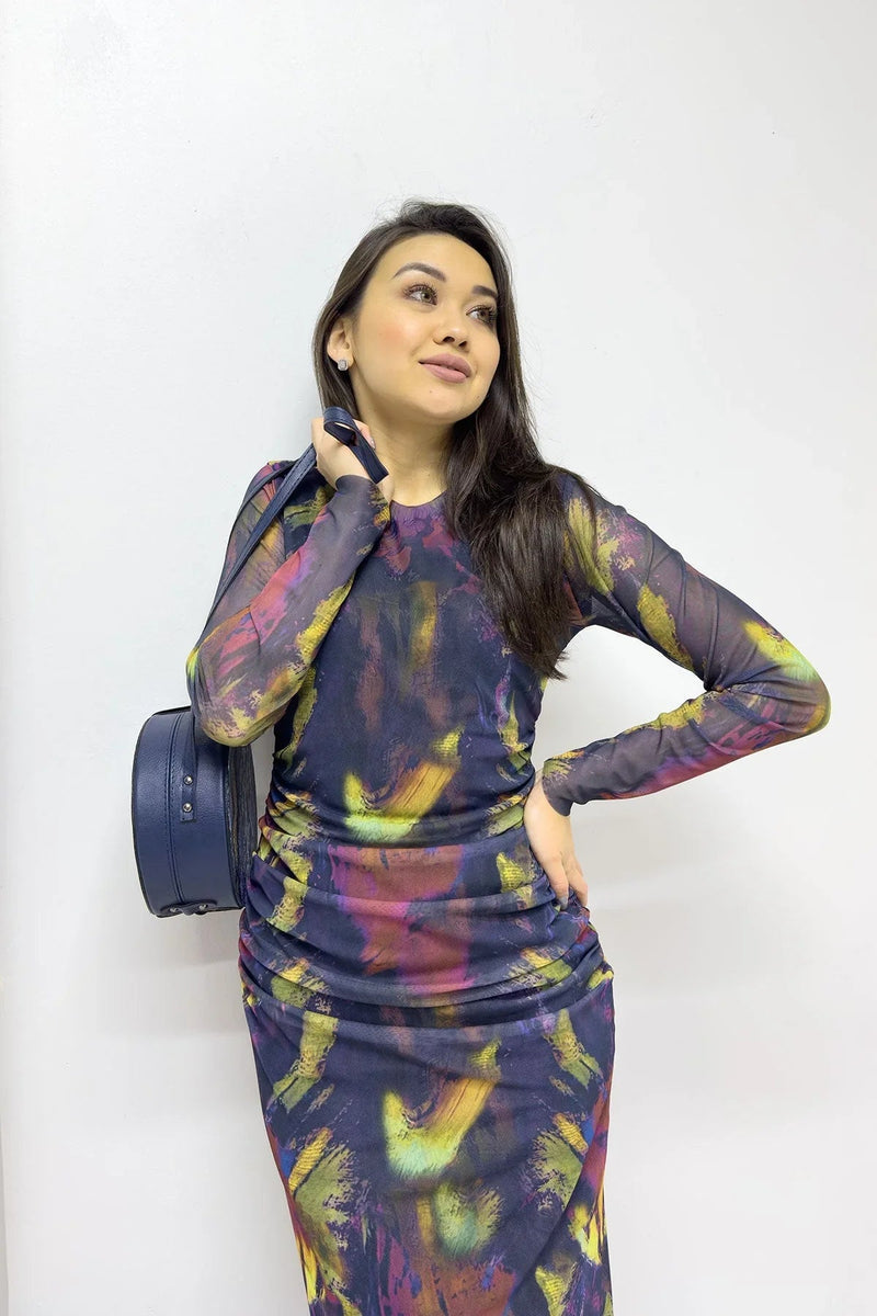 Women's Batik Bisiklet Neck Stretch Tulle Dress