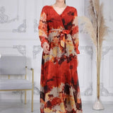 Batik Cross-Over Collar Chiffon Plus Size Dress
