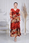 Batik Cross-Over Collar Chiffon Plus Size Dress