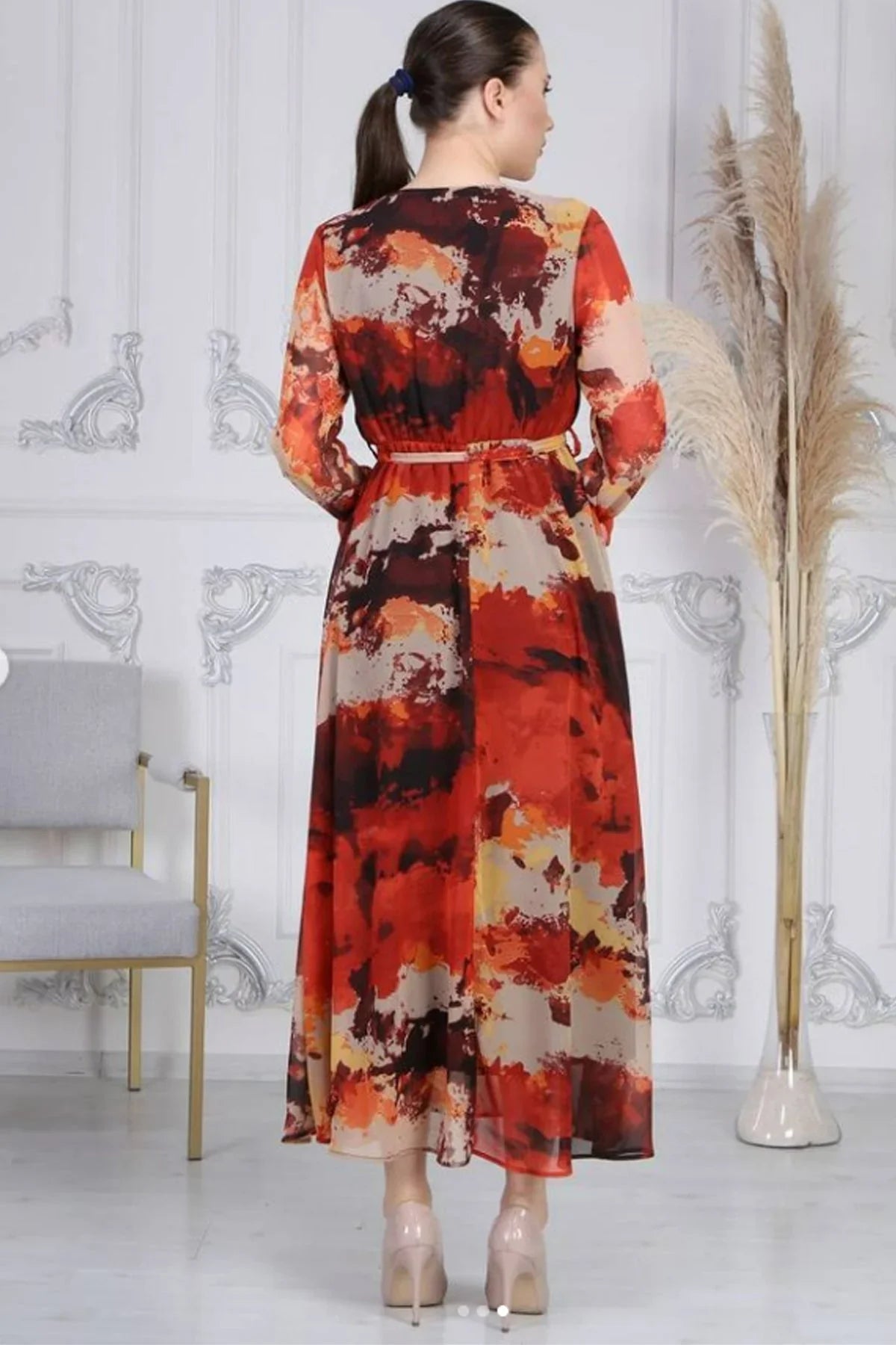 Women's Batik Wrap Neck Chiffon Plus Size Dress