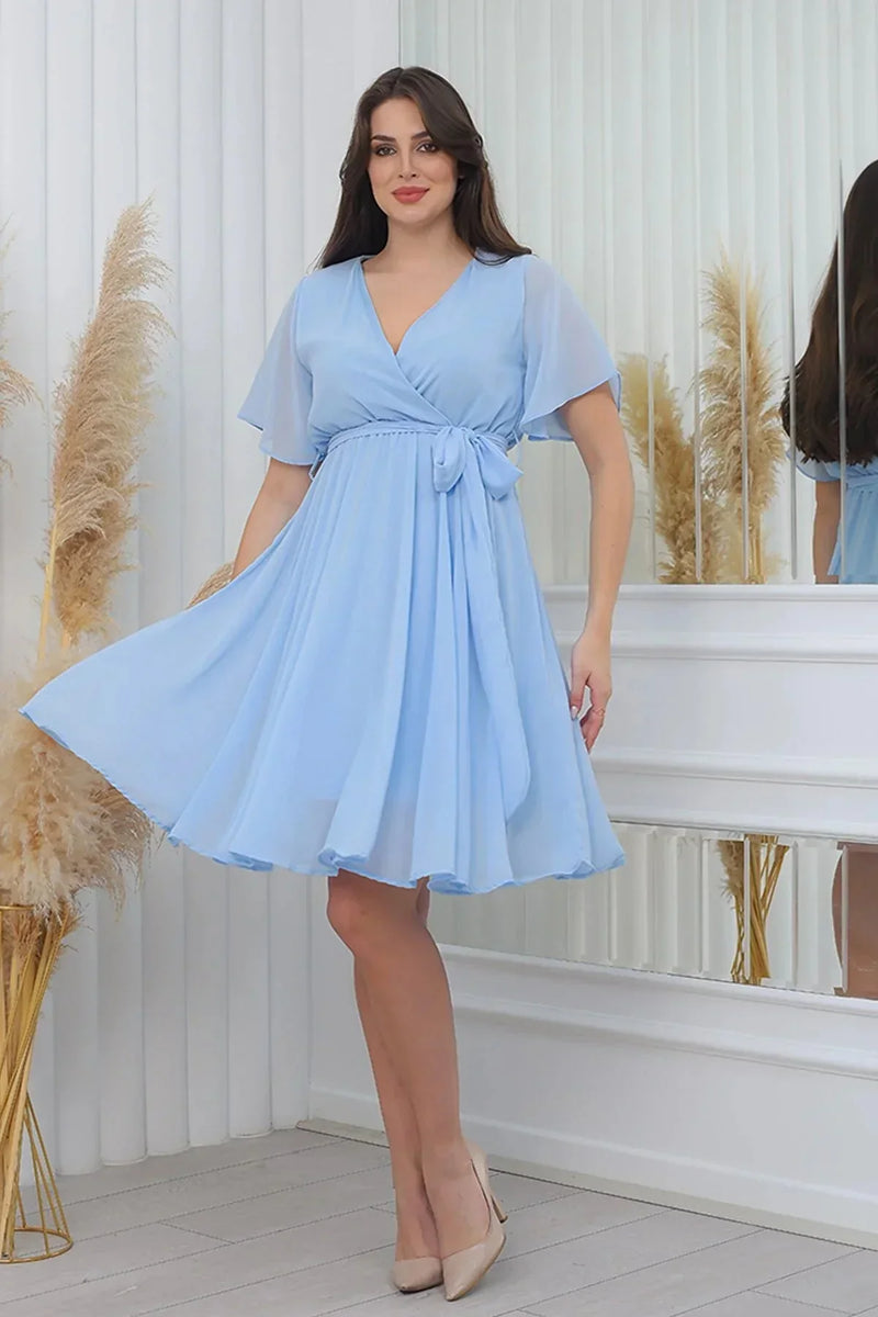 Women's Baby Bluesi Flared Half Sleeve Plus Size Chiffon Dress