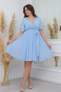 Baby Blue Flared Chiffon Short Dress