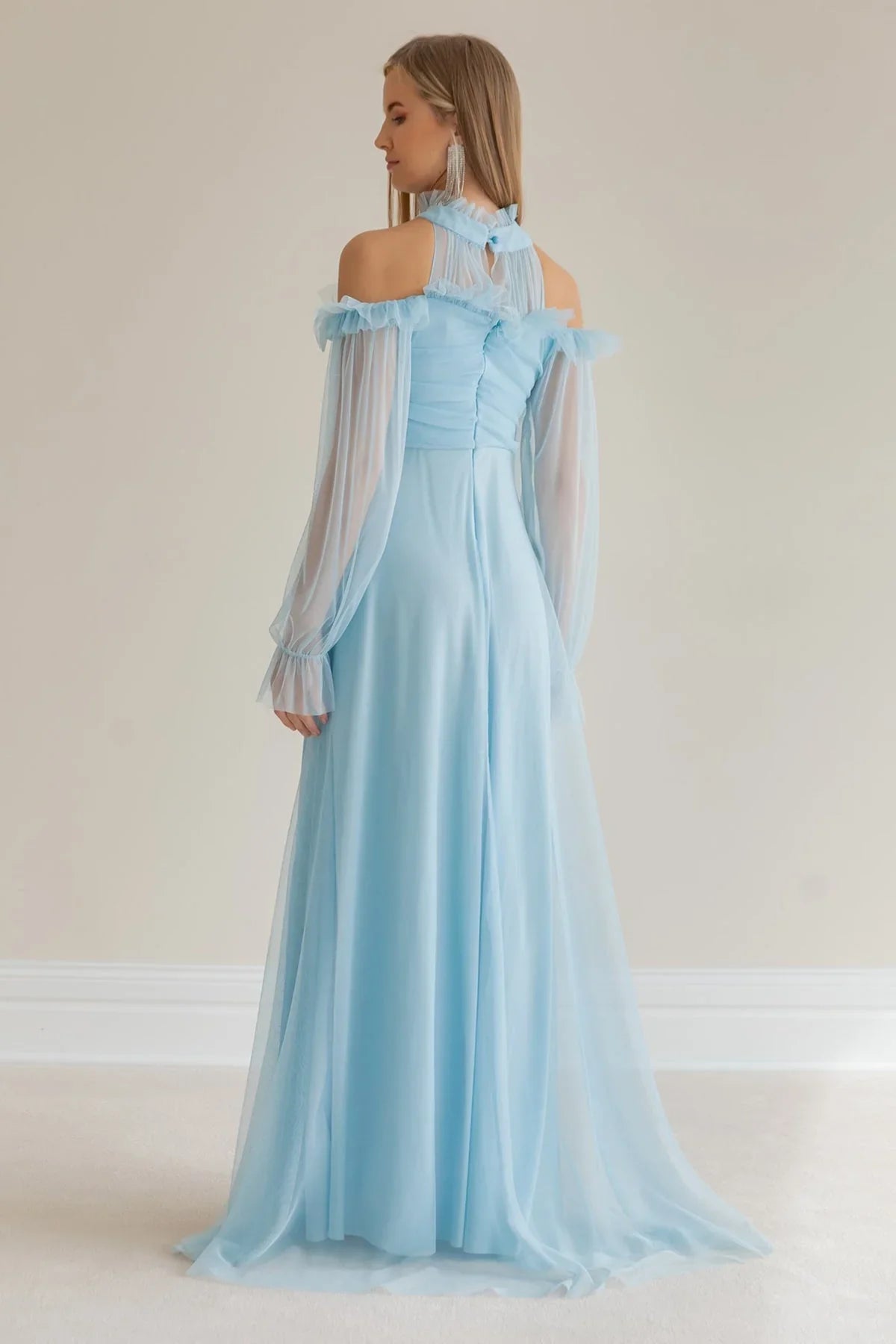 Women's Baby Bluesi Tulle Draped Plus Size Evening Gown