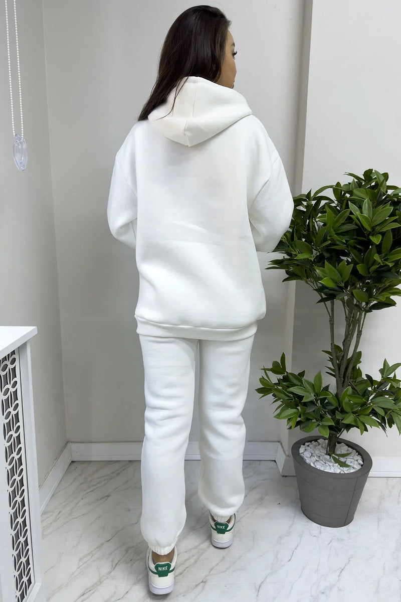 Women's White Şardonlu 3 iplik New York Eşofman Set