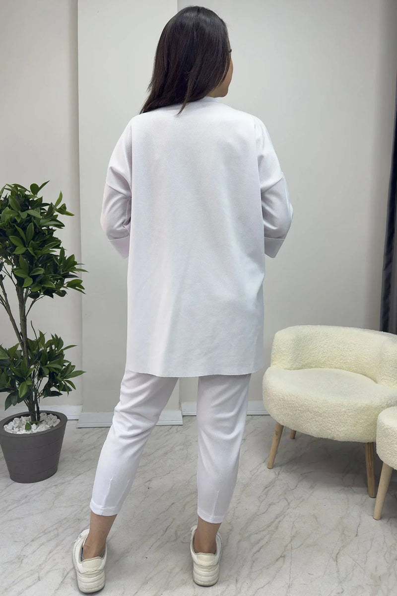 Women's White Long Sleeve Two-Piece Set