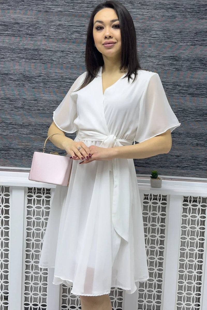 Women's White Flared Half Sleeve Plus Size Chiffon Dress