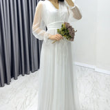 White V-Neck Tulle Evening Dress