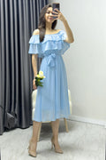 Baby Blue Ruffle Collar Madonna Dress
