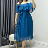 Petrol Blue Ruffle Collar Madonna Dress