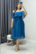 Petrol Blue Ruffle Collar Madonna Dress