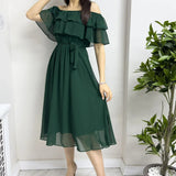Emerald Green Ruffle Collar Madonna Dress