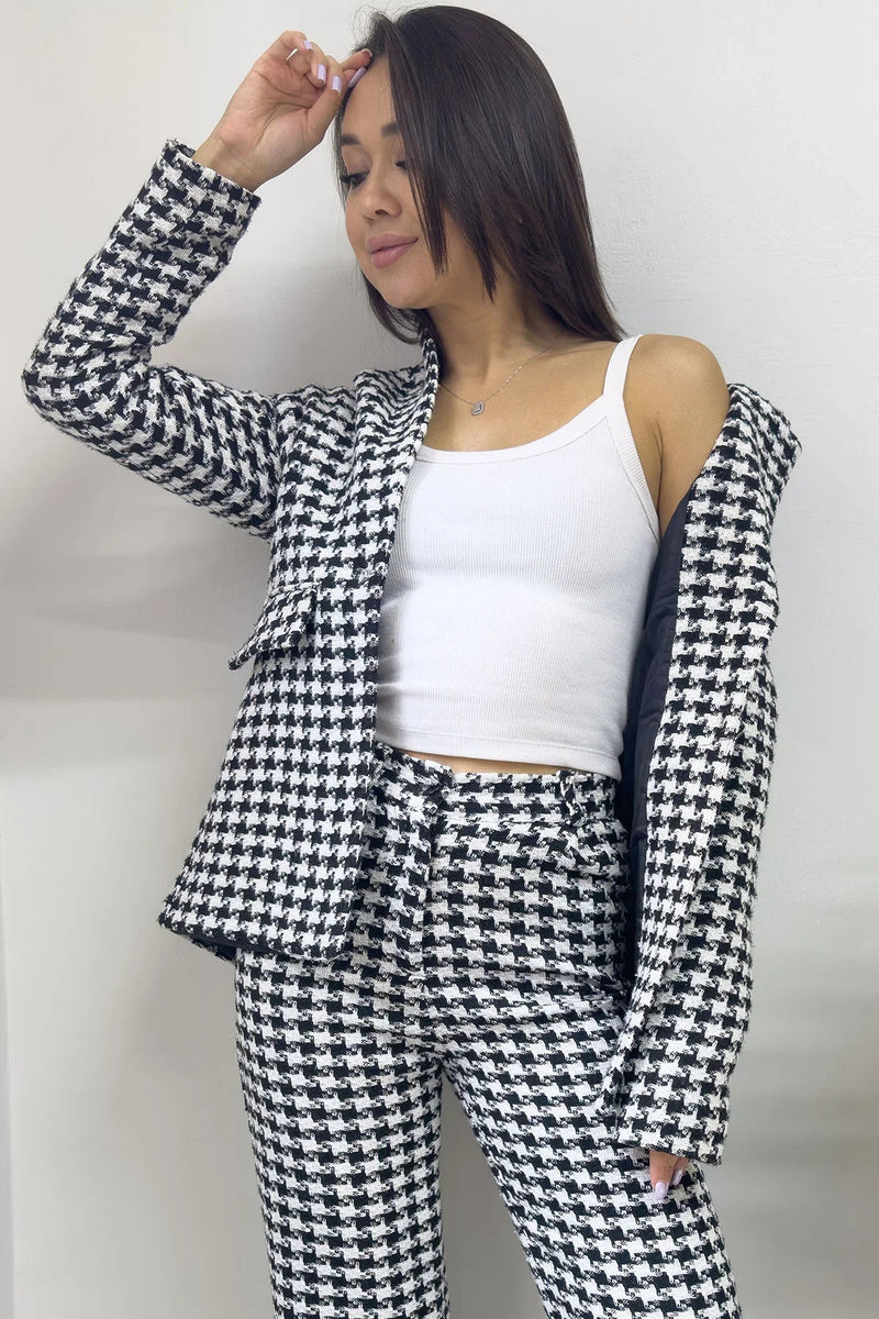 Women's Black White Kazayağı Jacket Pants Two-Piece Set