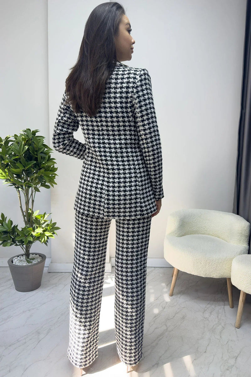 Women's Black White Kazayağı Jacket Pants Two-Piece Set
