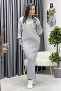 Gray White Sweater Two-Piece Set