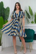 Patterned Flared Chiffon Short Dress
