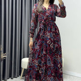 Burgundy Midi Chiffon Dress