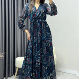 Petrol Blue Midi Chiffon Dress