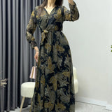 Ethnic Patterned Midi Chiffon Dress