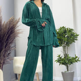 طقم بنطلون كيمونو بنسيج مجعد