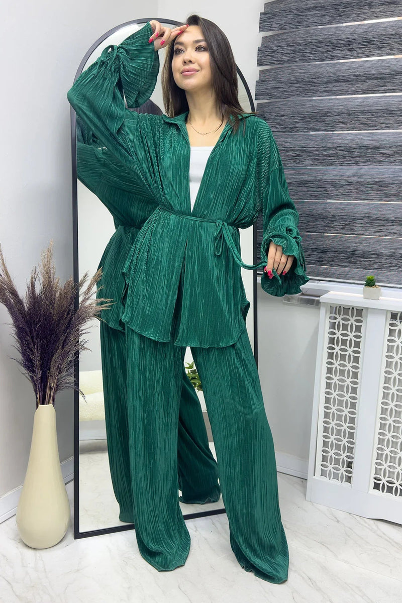 Women's Emerald Krinkıl Fitilli Kimono Pants Set
