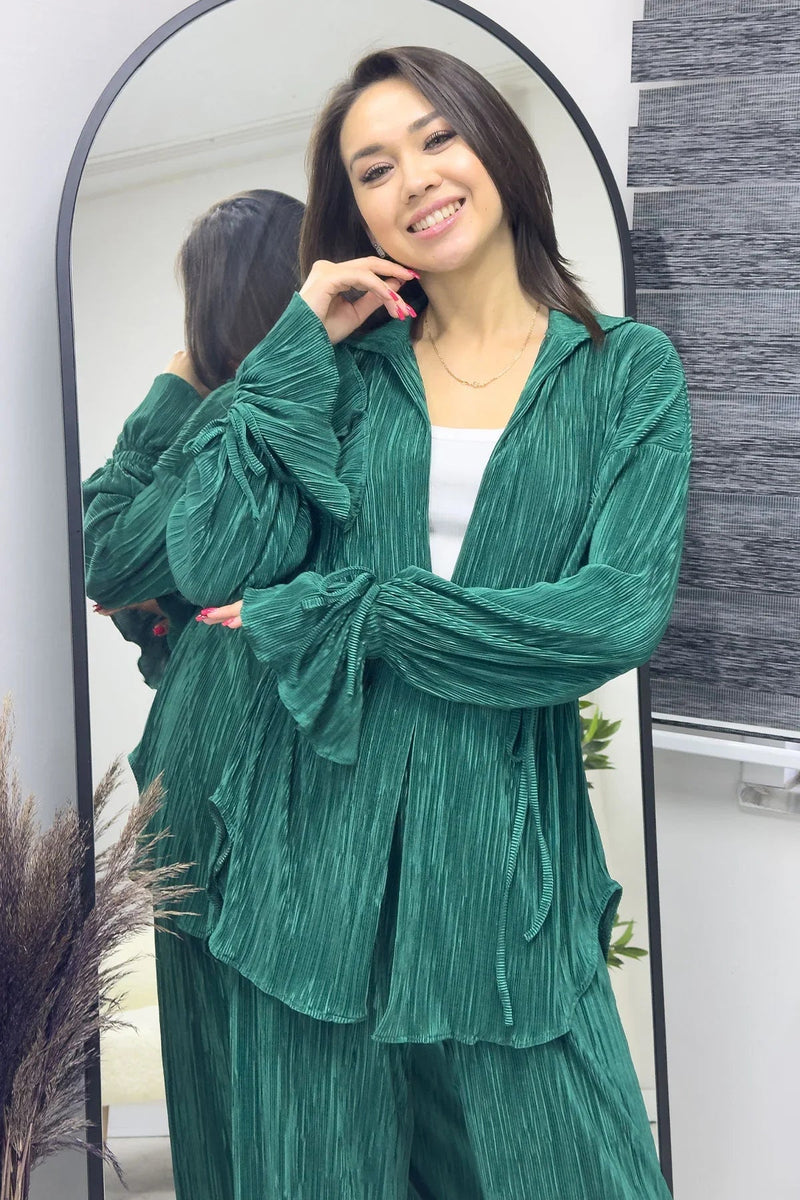 Women's Emerald Krinkıl Fitilli Kimono Pants Set