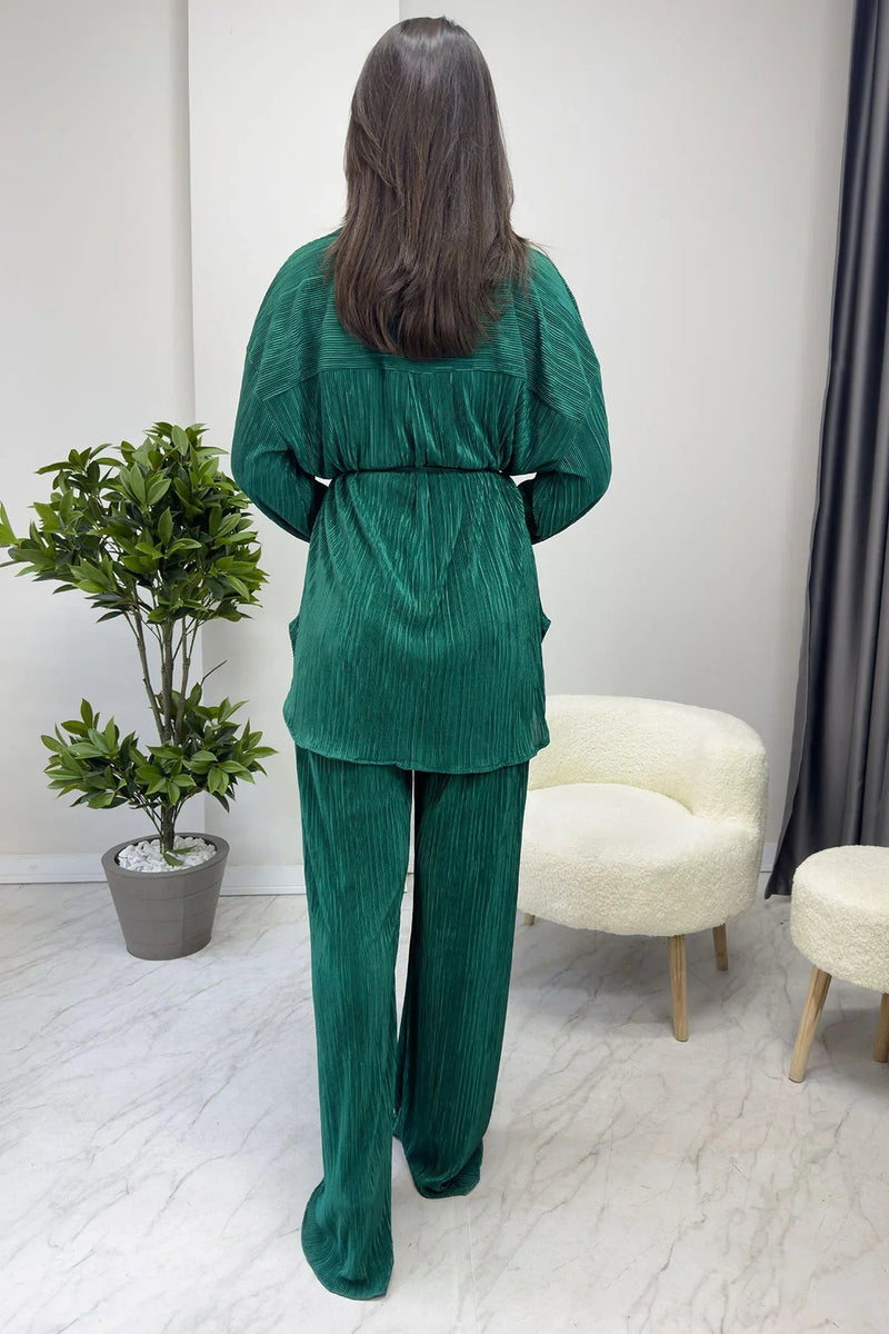 Women's Emerald Krinkıl Fitilli Kimono Pants Set