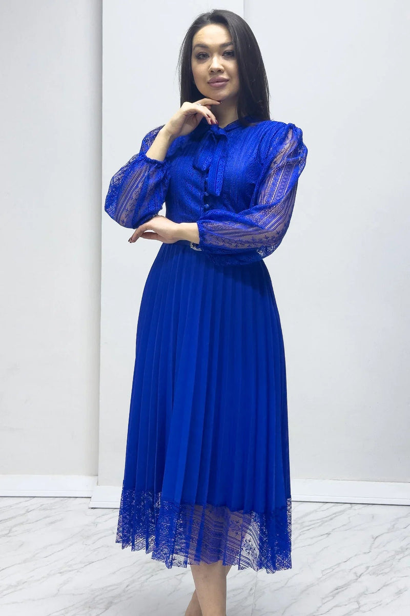 Women's Saxe Halter Tie Fransız Güpür Piliseli Evening Gown