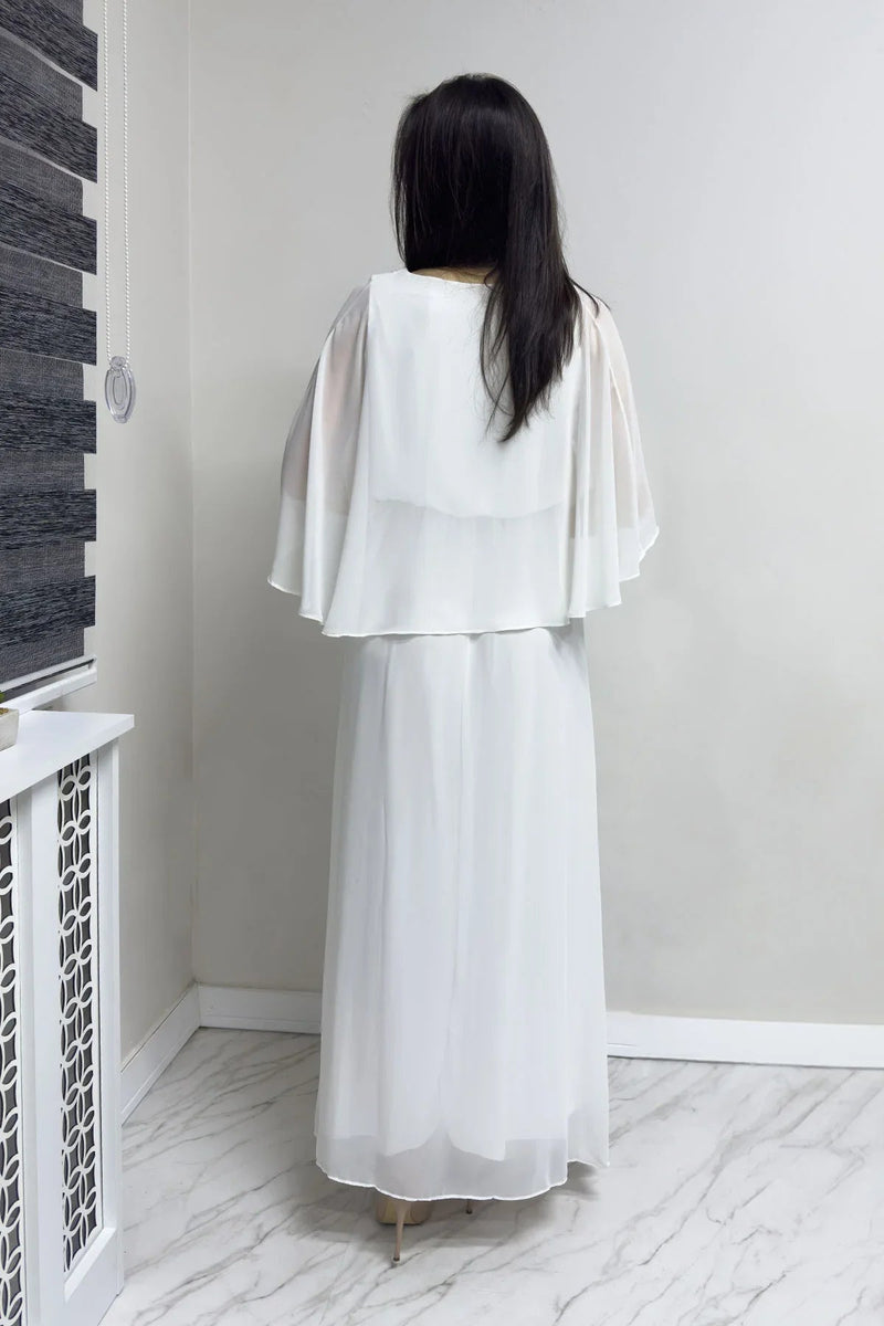 Women's White Chiffon Pelerin Dress