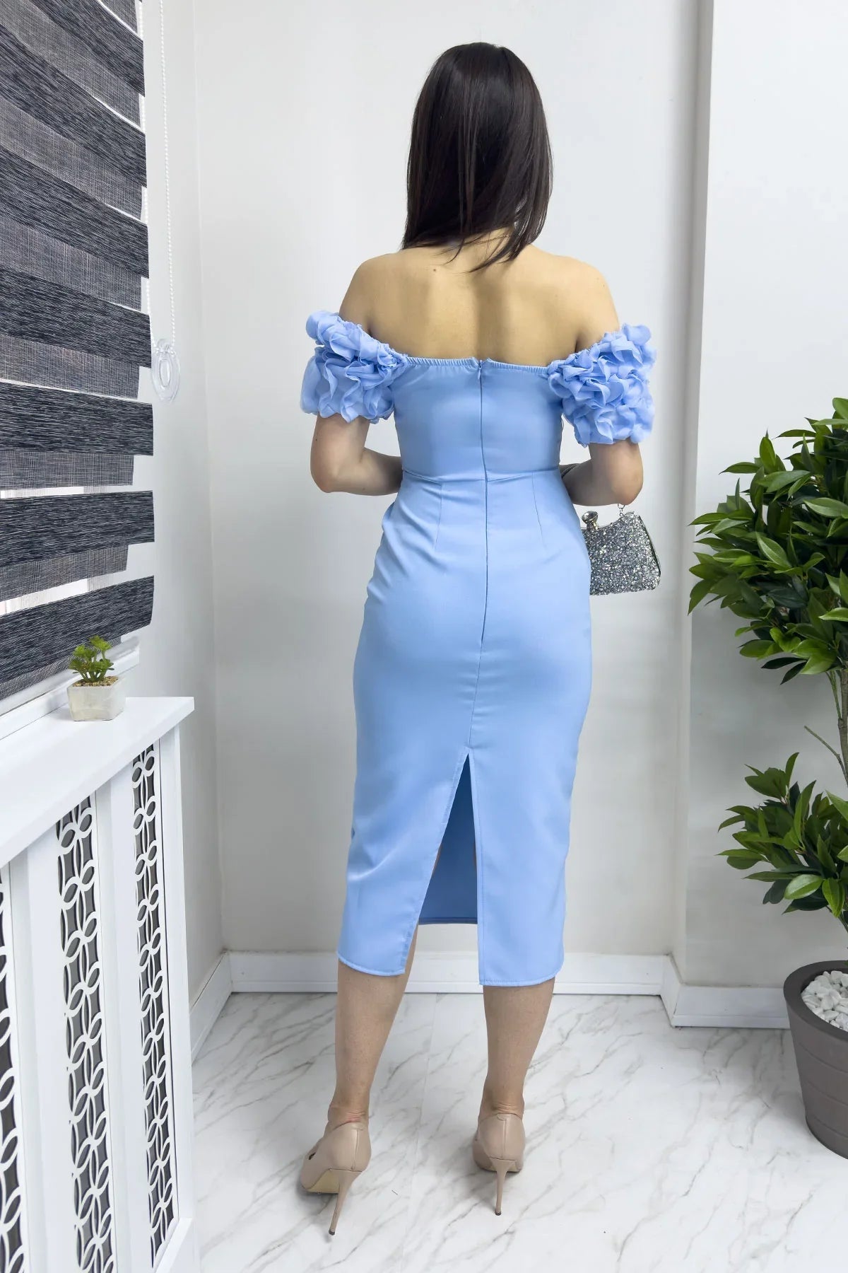 Women's Baby Bluesi İnci detay Pencil Prenses Sleeve Tasarım Dress