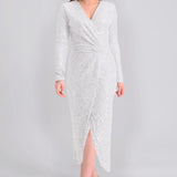 White Sequin Midi Lenght  Evening Dress