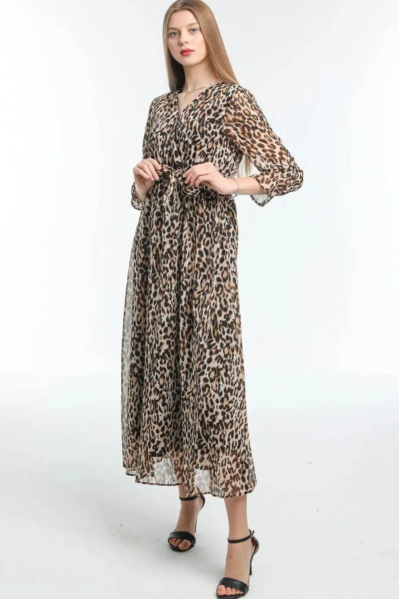 Women's Leopar Wrap Neck Chiffon Dress