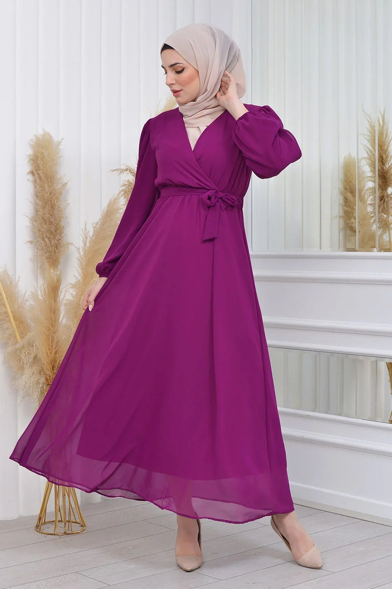 Women's Plum Tesettür Lined Plus Size Chiffon Dress