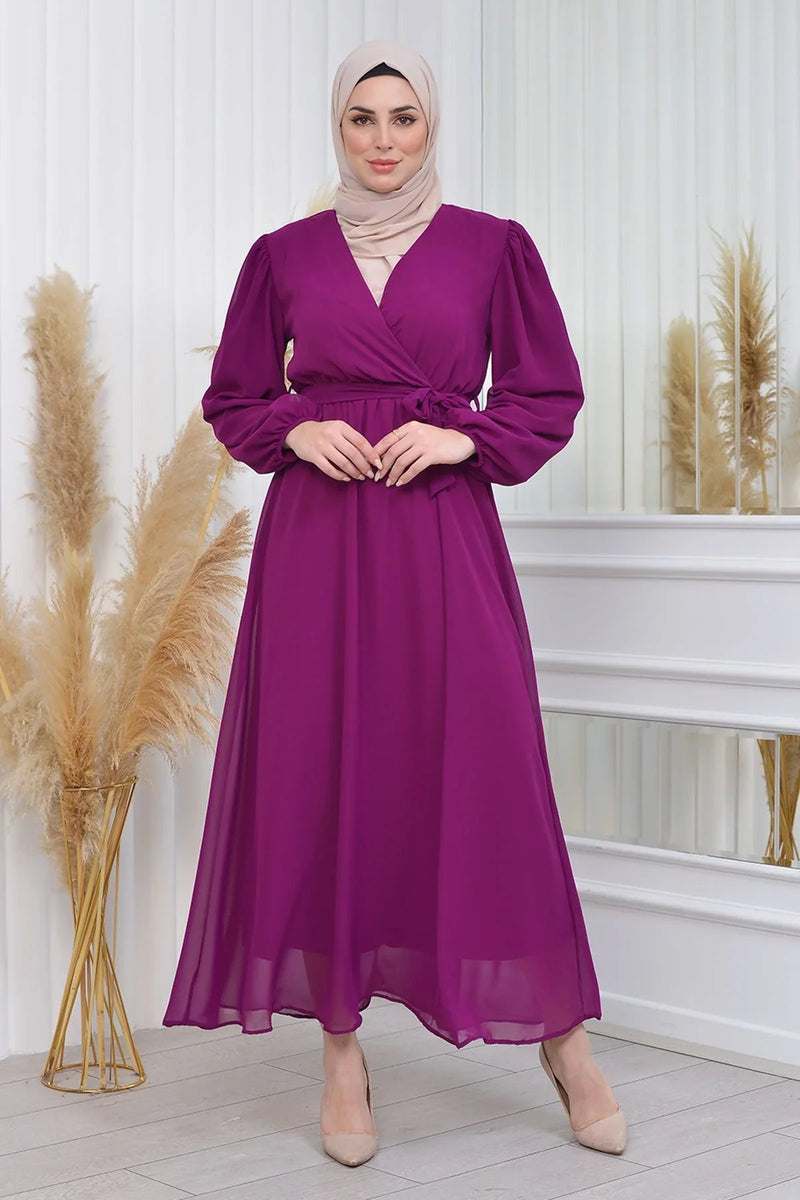 Women's Plum Tesettür Lined Plus Size Chiffon Dress