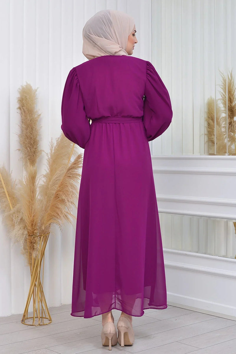 Women's Plum Tesettür Lined Plus Size Chiffon Dress