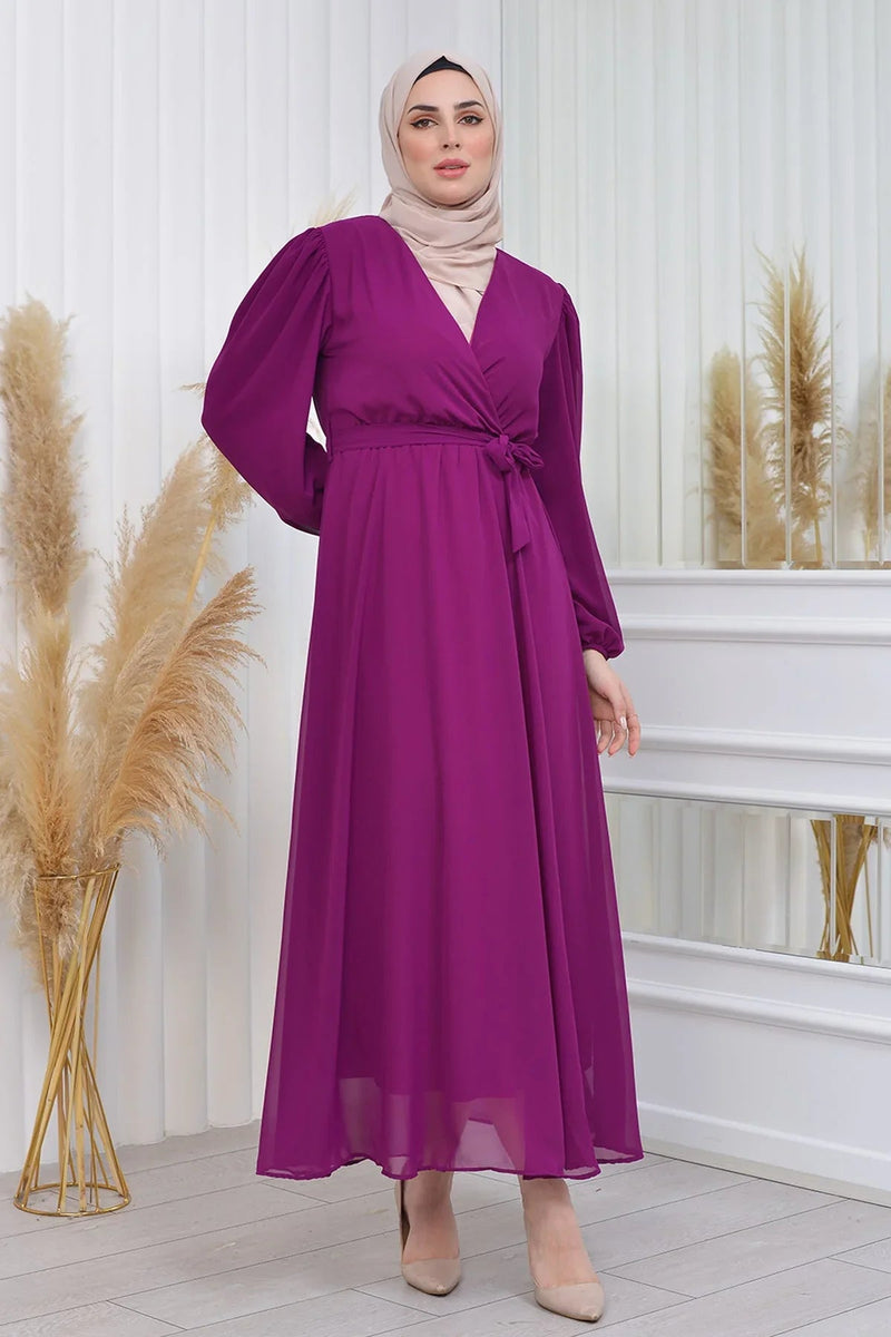 Women's Plum Tesettür Lined Plus Size Chiffon Dress