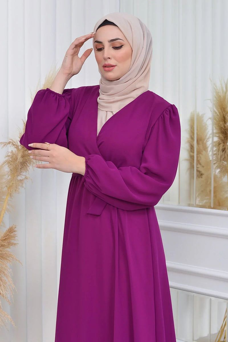 Women's Plum Tesettür Lined Plus Size Chiffon Dress