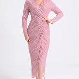 Pink Sequin Midi Lenght Evening Dress