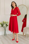 Red Midi Length Chiffon Dress
