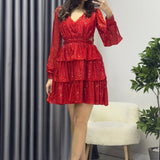 Red Short Sequin Backless Evening Dress