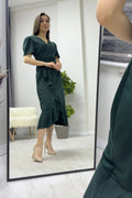 Green Crepe Midi Dress