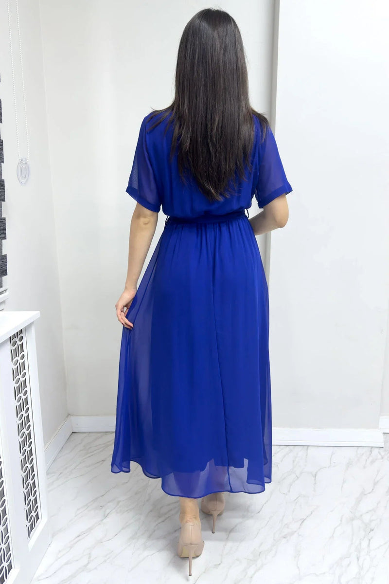 Women's Saxe Short Sleeve Wrap Neck Chiffon Plus Size Dress