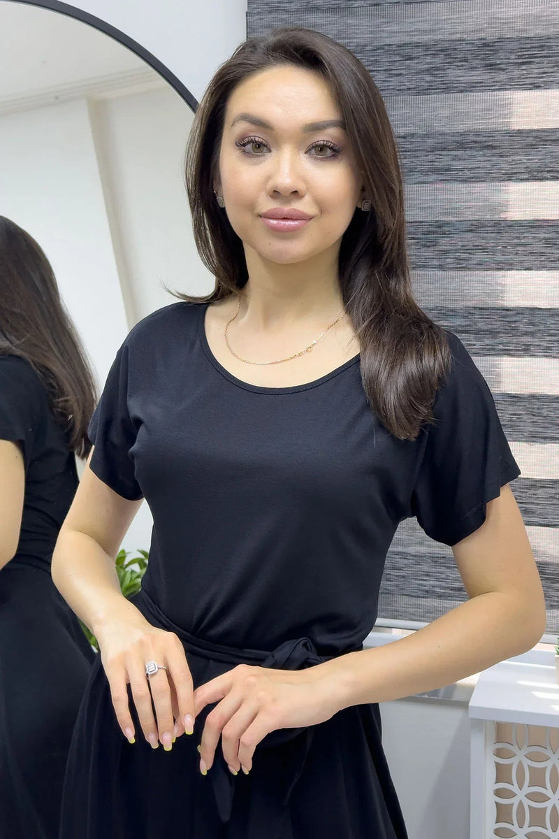 Women's Black Short Sleeve Penye Dress