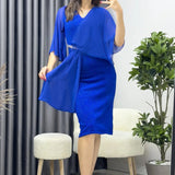 Saxe Crystal Embellished Volan Sleeve Glitter Evening Dress