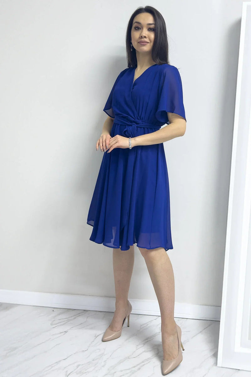 Women's Saxe Flared Half Sleeve Plus Size Chiffon Dress