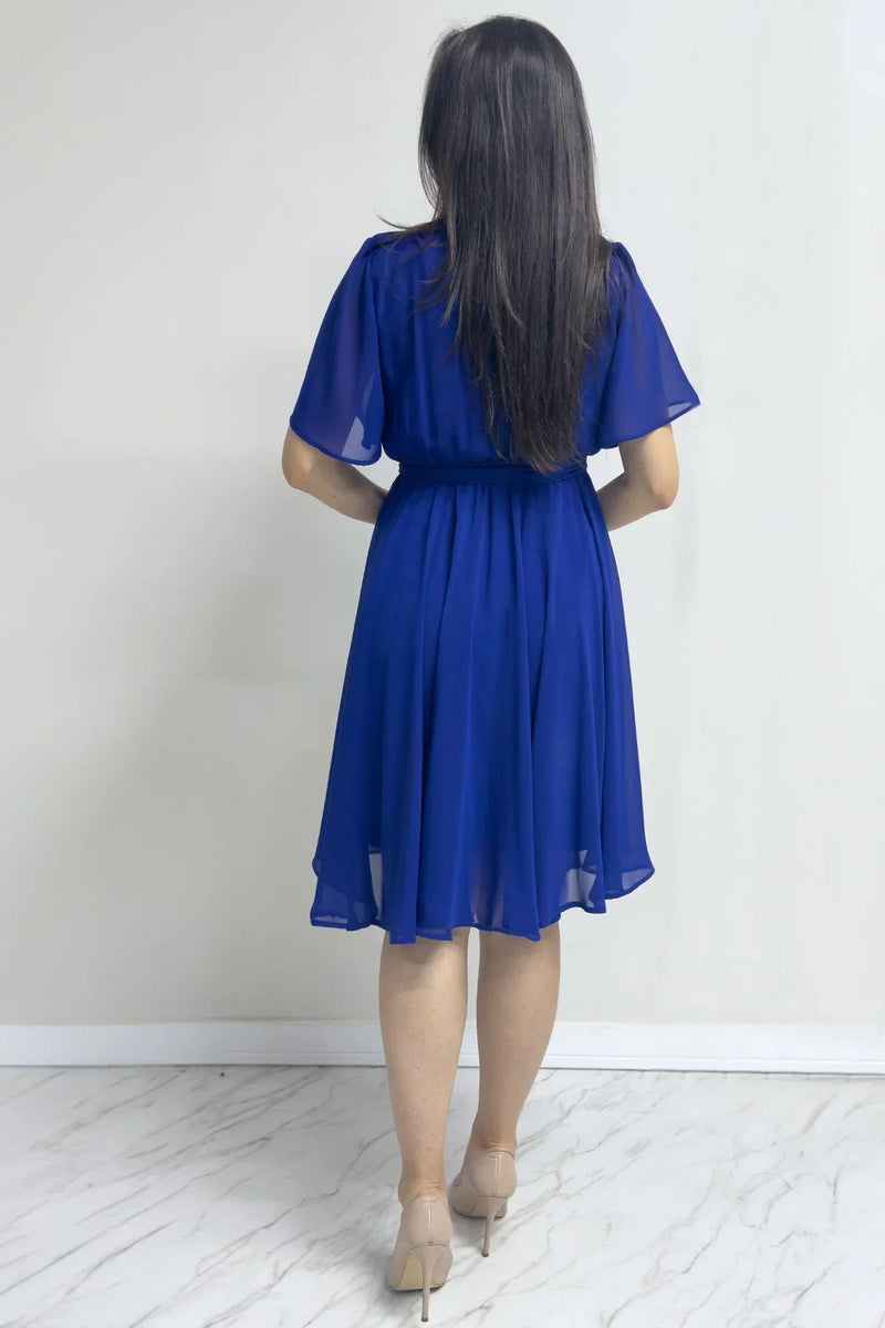 Women's Saxe Flared Half Sleeve Plus Size Chiffon Dress