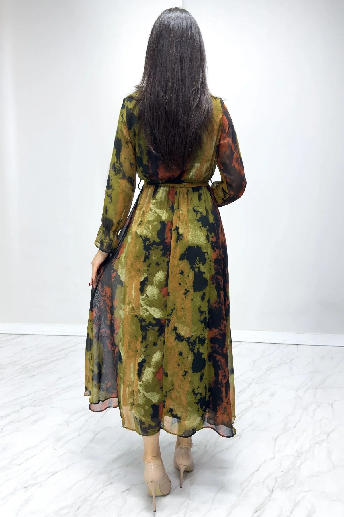 Women's Tie-Dye Wrap Neck Chiffon Plus Size Dress
