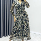 Leopard Print Midi Chiffon Dress