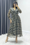 Midi-Chiffonkleid mit Leopardenmuster