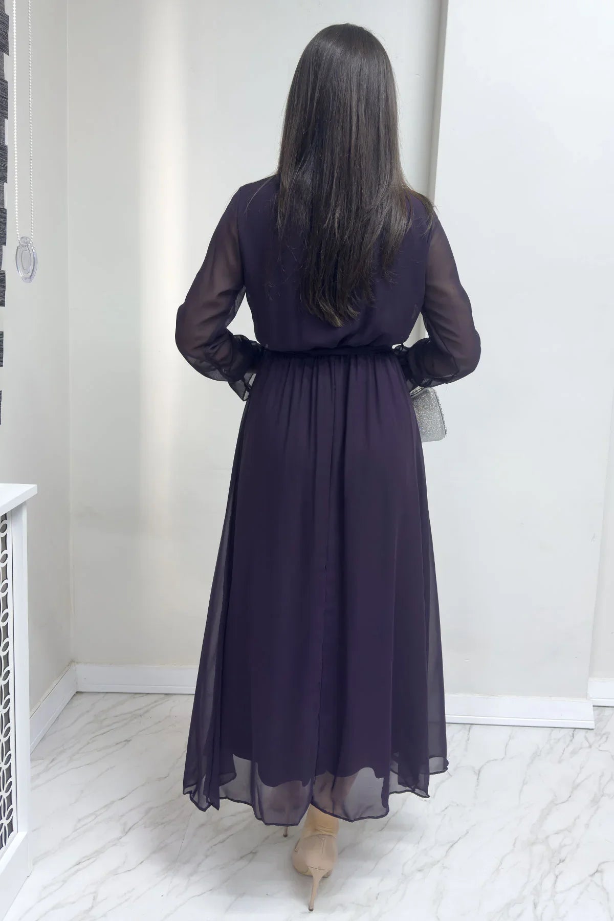 Women's Purple Wrap Neck Chiffon Plus Size Dress