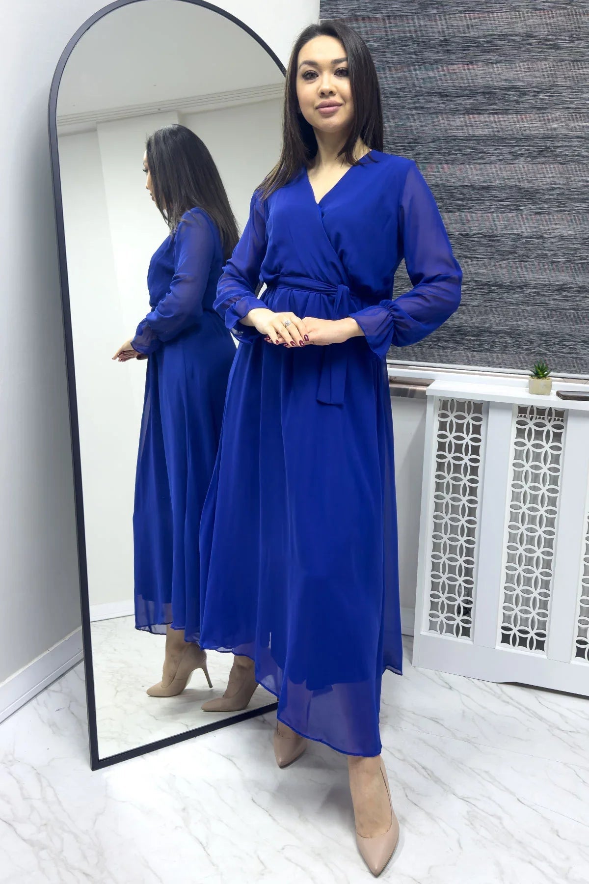 Women's Saxe Wrap Neck Chiffon Plus Size Dress